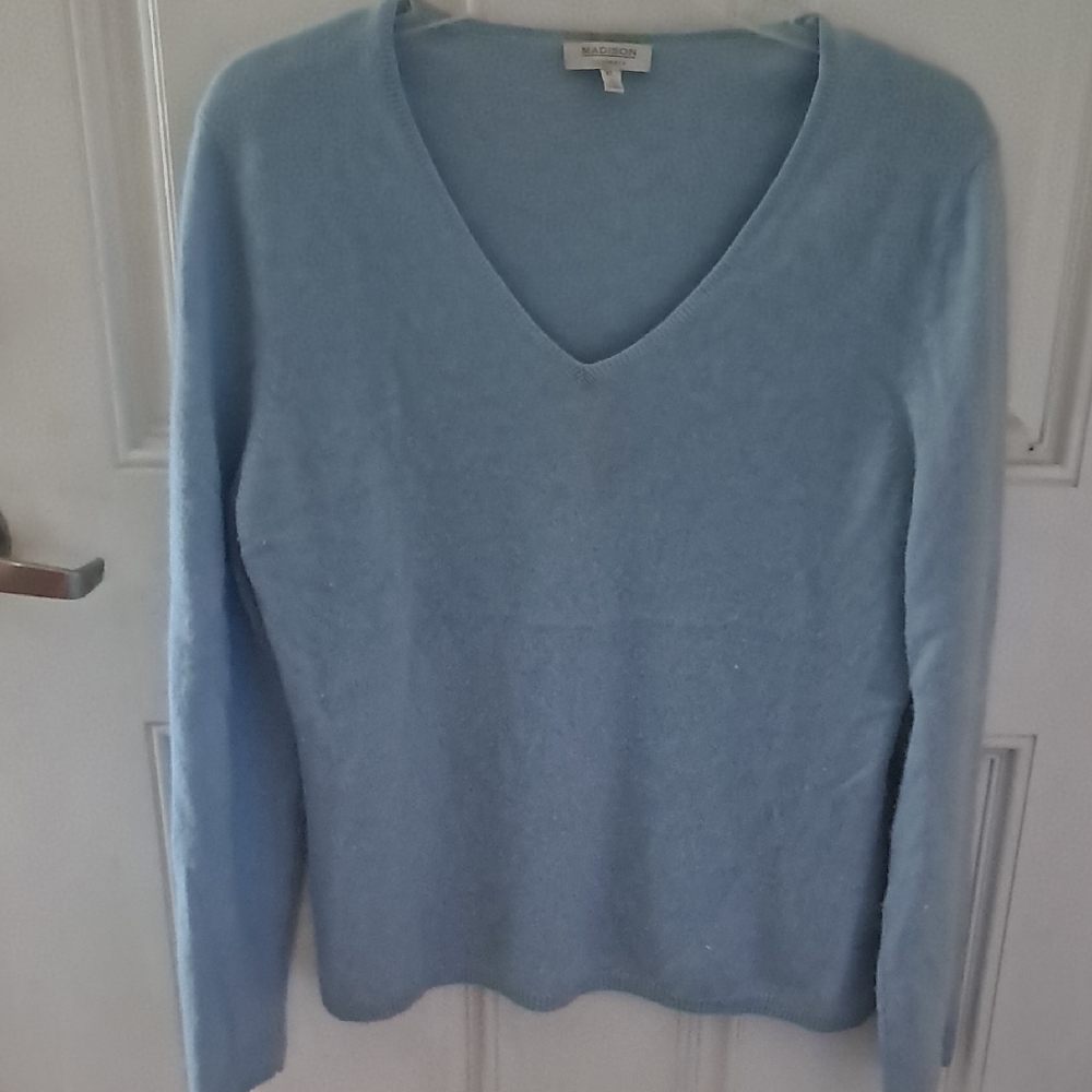 Max Studio Sky Blue V-Neck Sweater